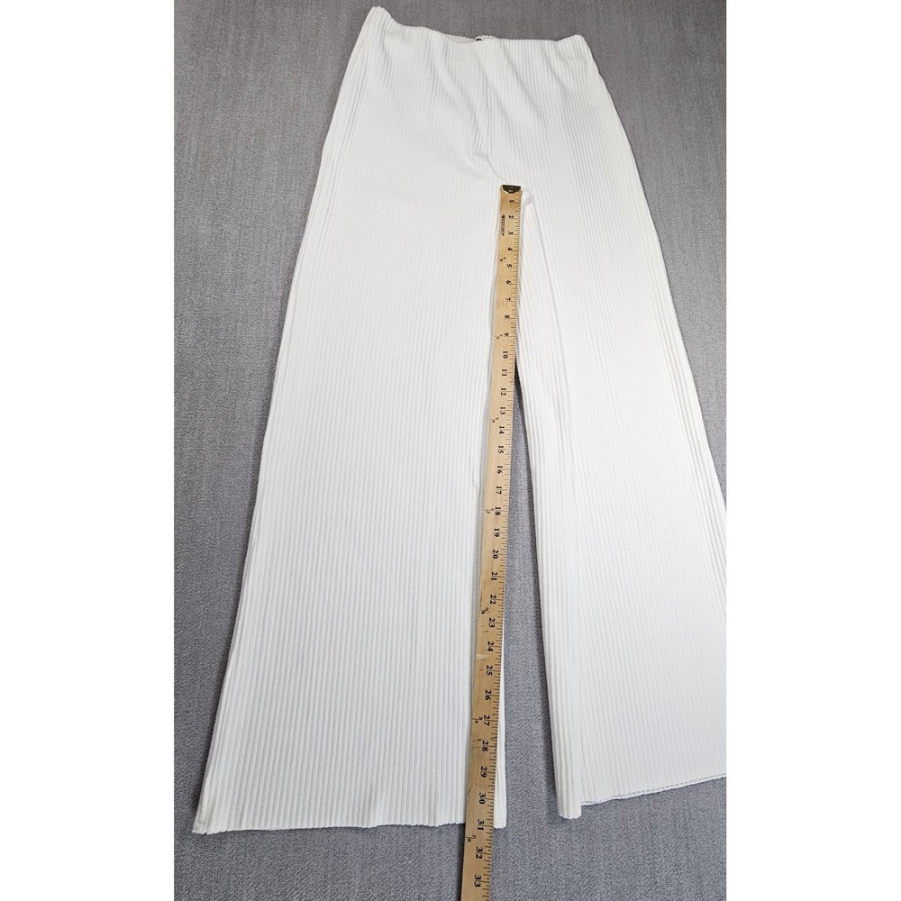 Zara Women's Off-White Knit Wide-Leg Pants High-Rise Elastic Waist Lounge - Picture 10 of 15